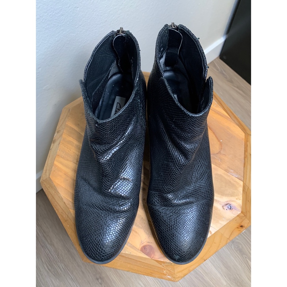 Clarks Snake Embossed Leather Booties